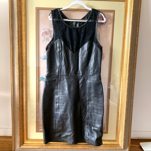 Topshop Dresses & Skirts - Topshop bodycon real leather dress size 4 black C8